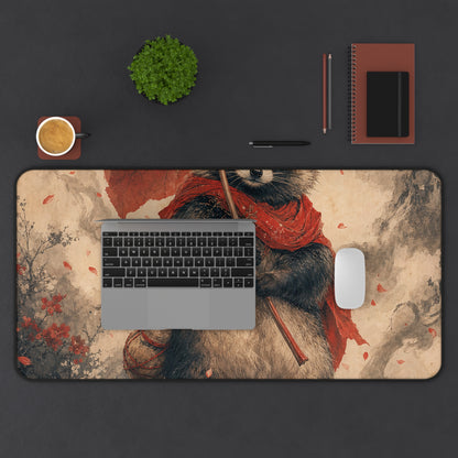Tanuki With Giant Leaf - Japanese Mythology Gaming Desk Mat