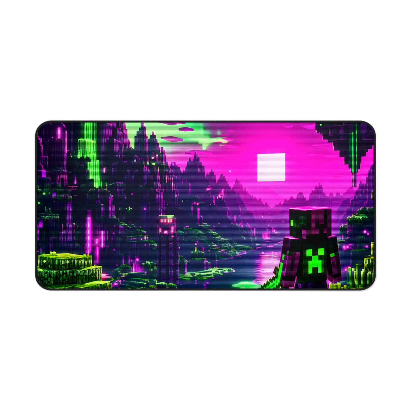 Minecraft-Style Blocky Landscape - Gaming Culture Gaming Desk Mat