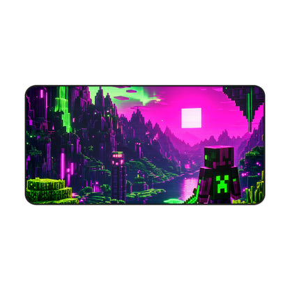 Minecraft-Style Blocky Landscape - Gaming Culture Gaming Desk Mat