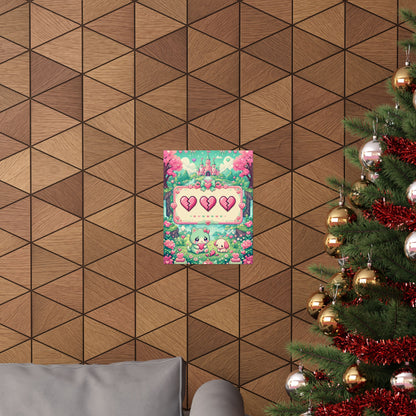 Cute Game Over Screen With Hearts - Kawaii Gaming Art Print (Matte Poster)