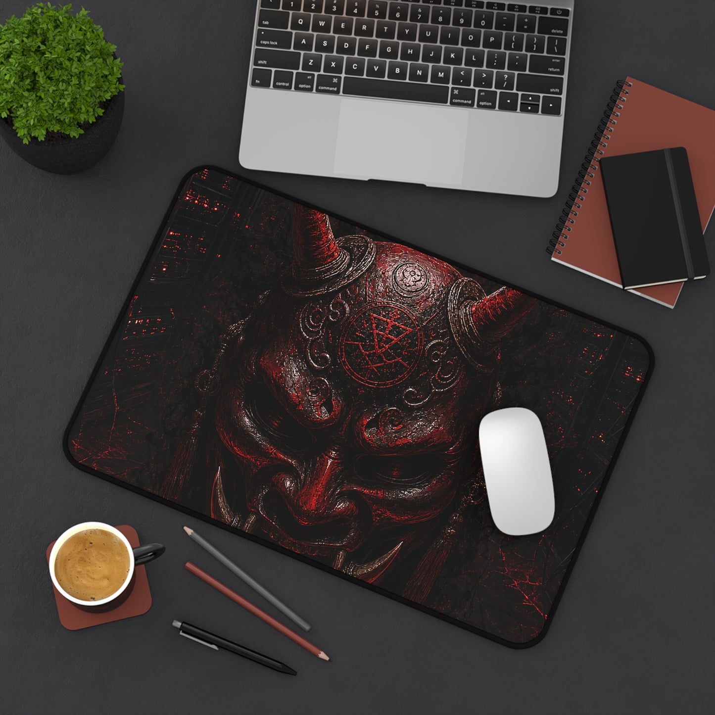 Oni Mask In Dark Server Room - Sudoni Brand Gaming Desk Mat
