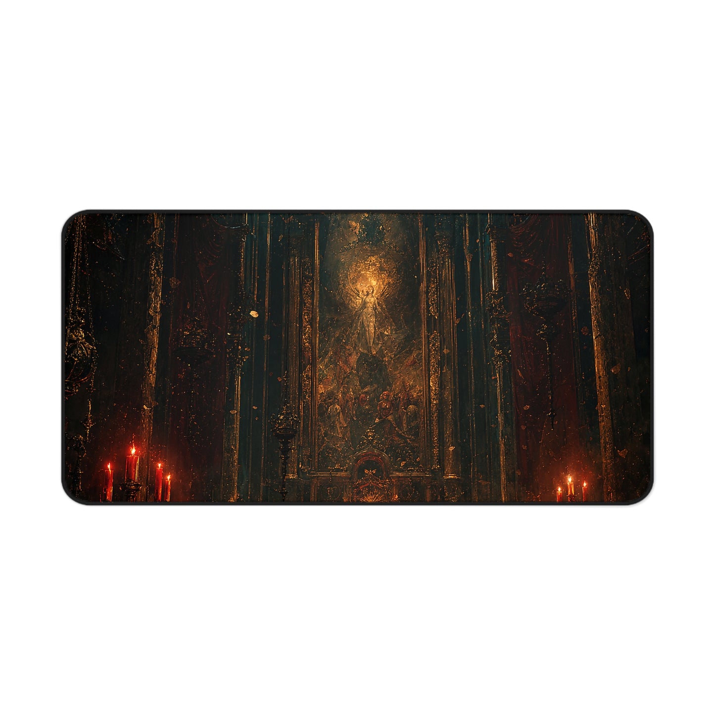 Dark Cathedral With Red Candles - Dark Fantasy Gaming Desk Mat