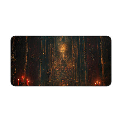 Dark Cathedral With Red Candles - Dark Fantasy Gaming Desk Mat