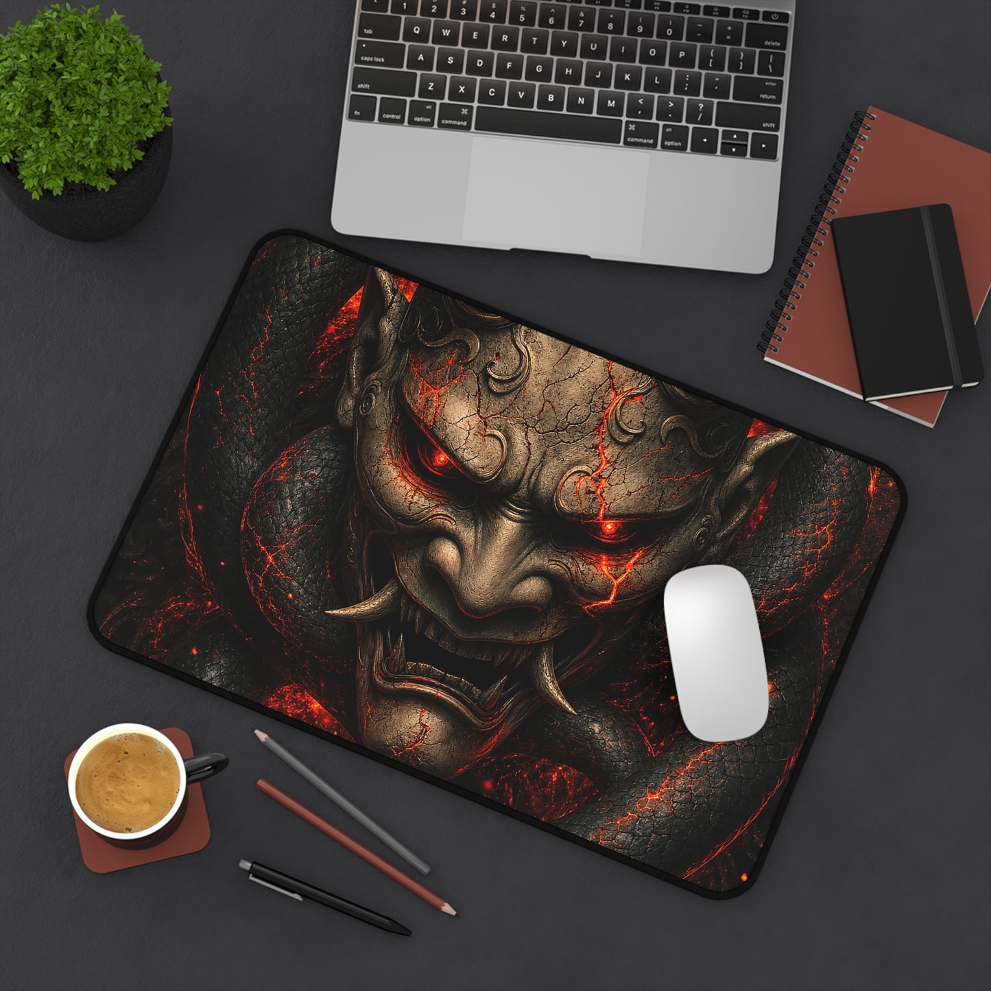 Oni Mask With Snake Coiled Around It - Sudoni Brand Gaming Desk Mat