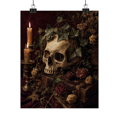 Skull With Crown Of Ivy - Dark Academia Art Print (Matte Poster)