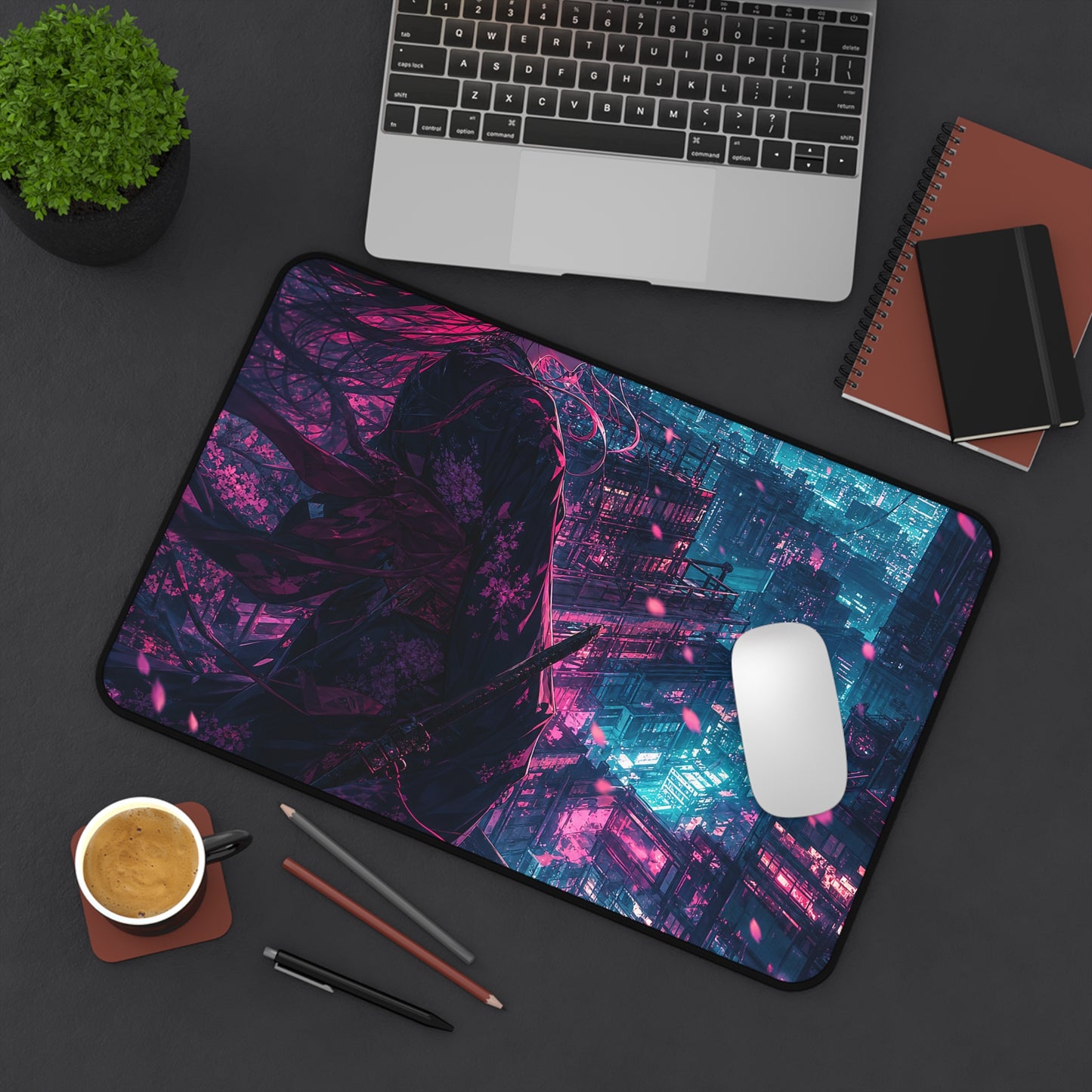 Cyberpunk City Street At Night - Anime Manga Gaming Desk Mat