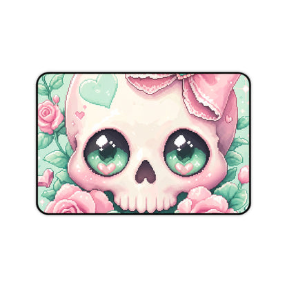 Kawaii Skull With Bow - Kawaii Gaming Gaming Desk Mat