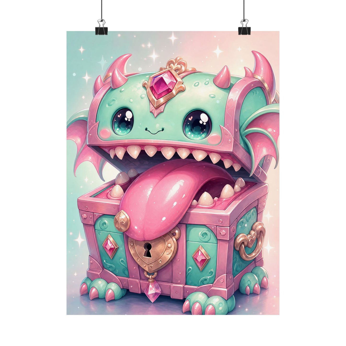 Cute Chest Monster With Tongue - Kawaii Gaming Art Print (Matte Poster)