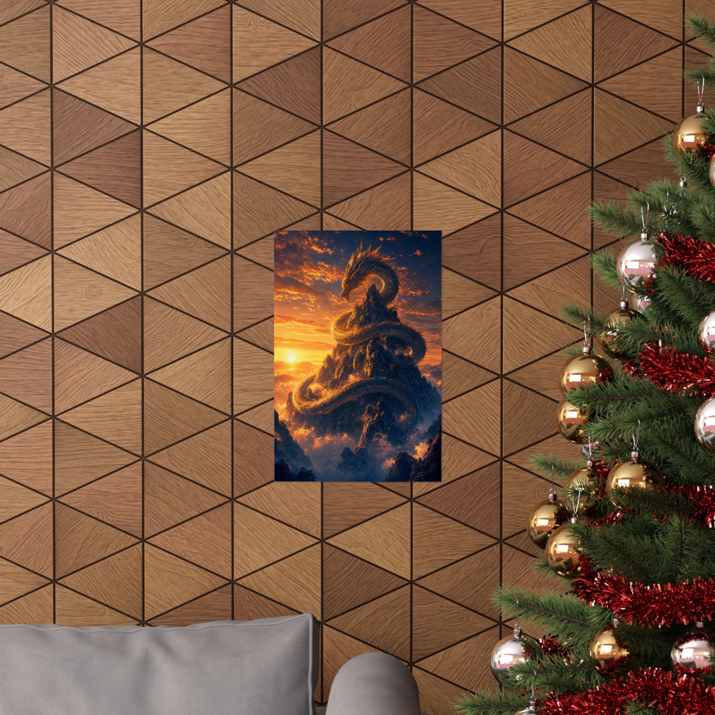 Dragon Coiled Around Mountain - Anime Manga Art Print (Matte Poster)