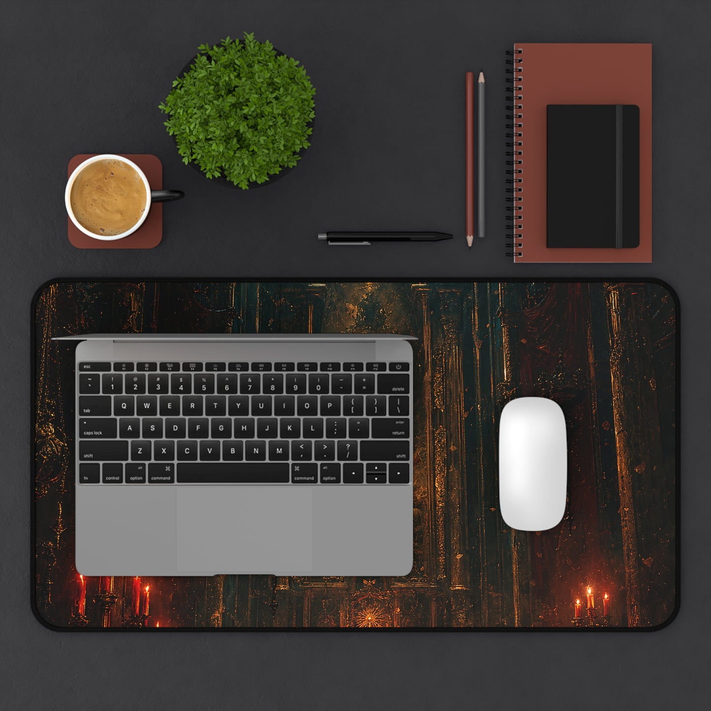 Dark Cathedral With Red Candles - Dark Fantasy Gaming Desk Mat