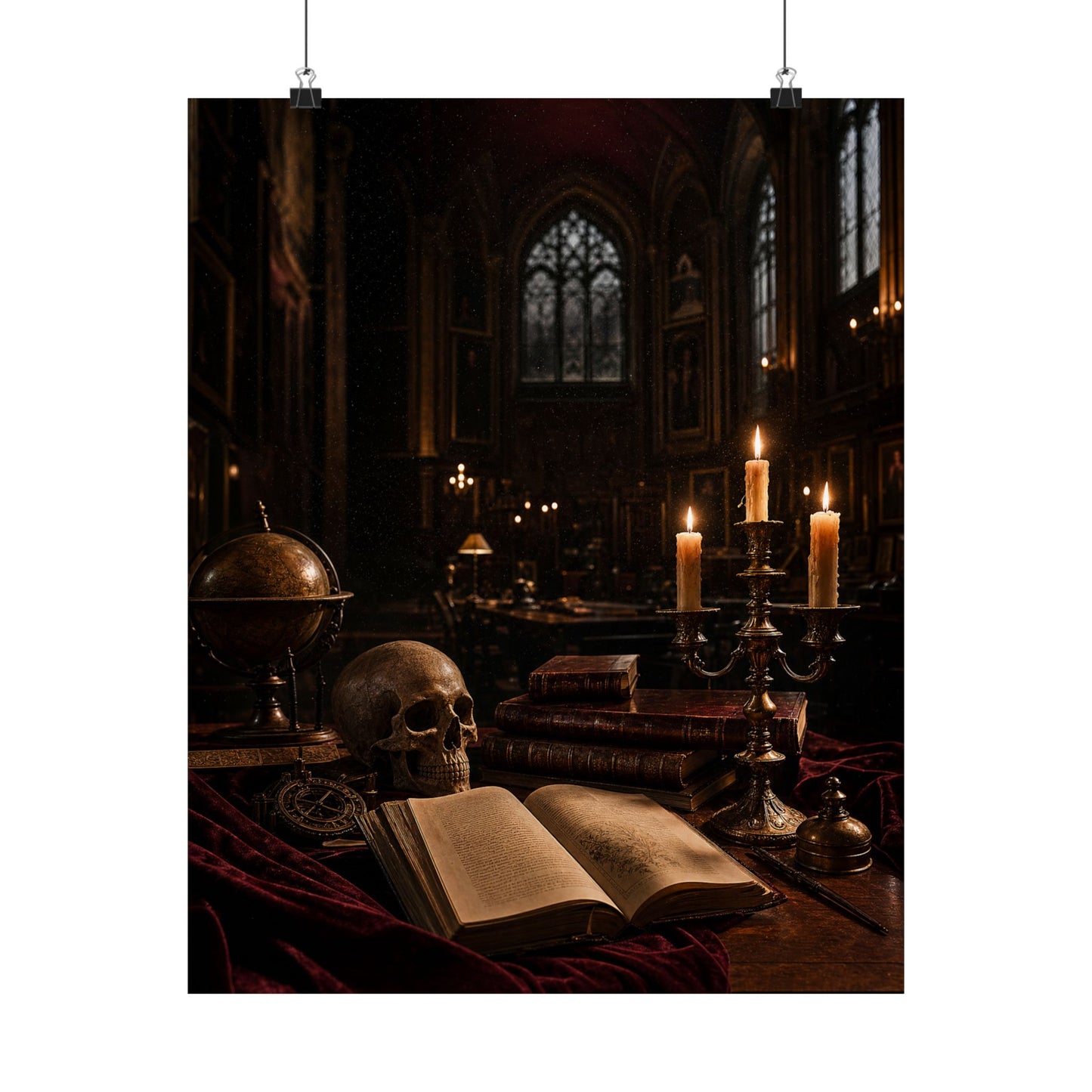 Dark University Hall At Midnight - Dark Academia Art Print (Matte Poster)