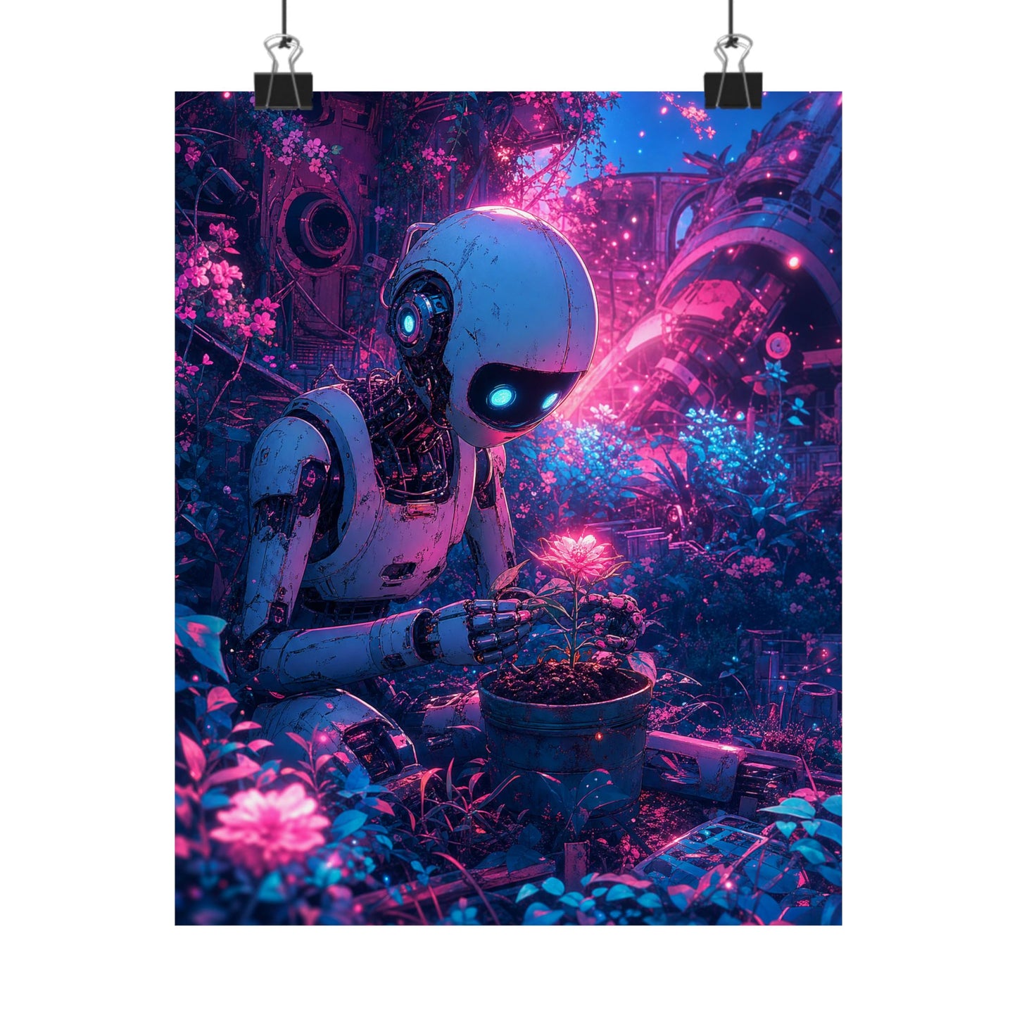 Robot In Junkyard Garden - Anime Manga Art Print (Matte Poster)