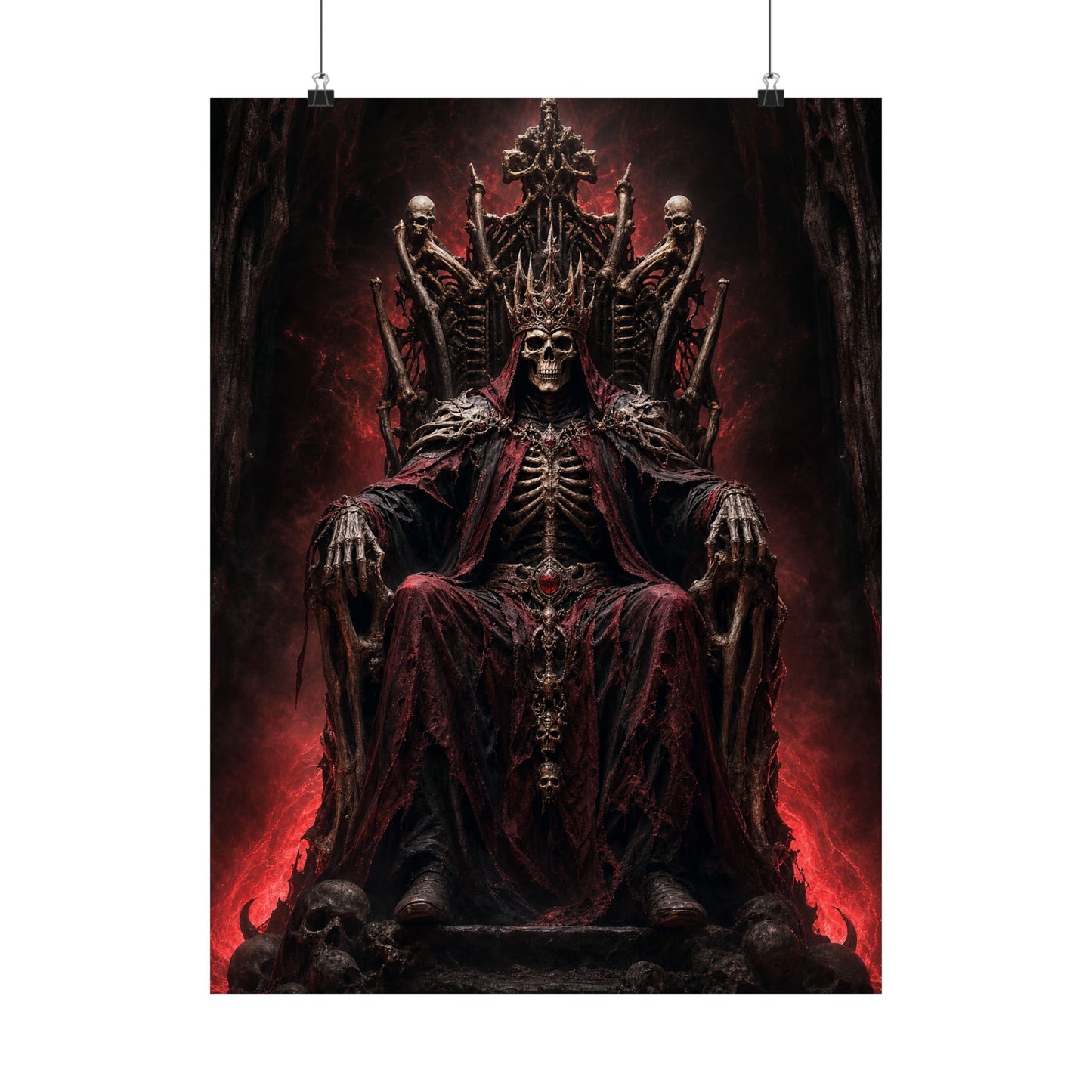 Skeletal King On Throne Of Bones - Dark Fantasy Art Print (Matte Poster)