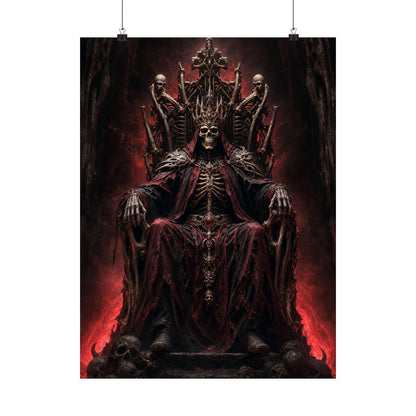 Skeletal King On Throne Of Bones - Dark Fantasy Art Print (Matte Poster)