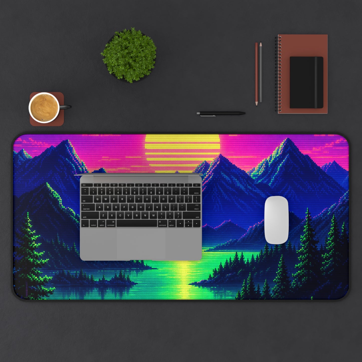 Synthwave Sunset With Mountains - Gaming Culture Gaming Desk Mat