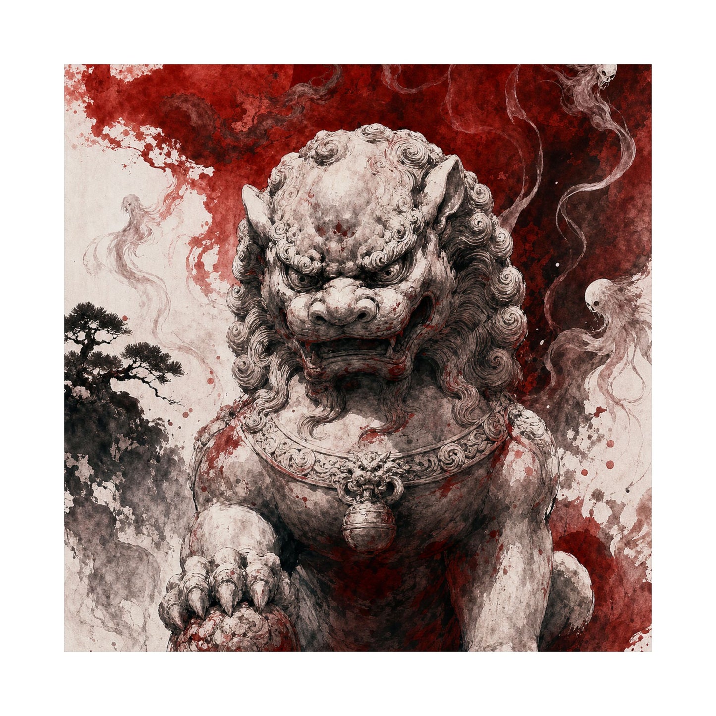 Shishi Lion Dog Guardistatue - Japanese Mythology Art Print (Matte Poster)