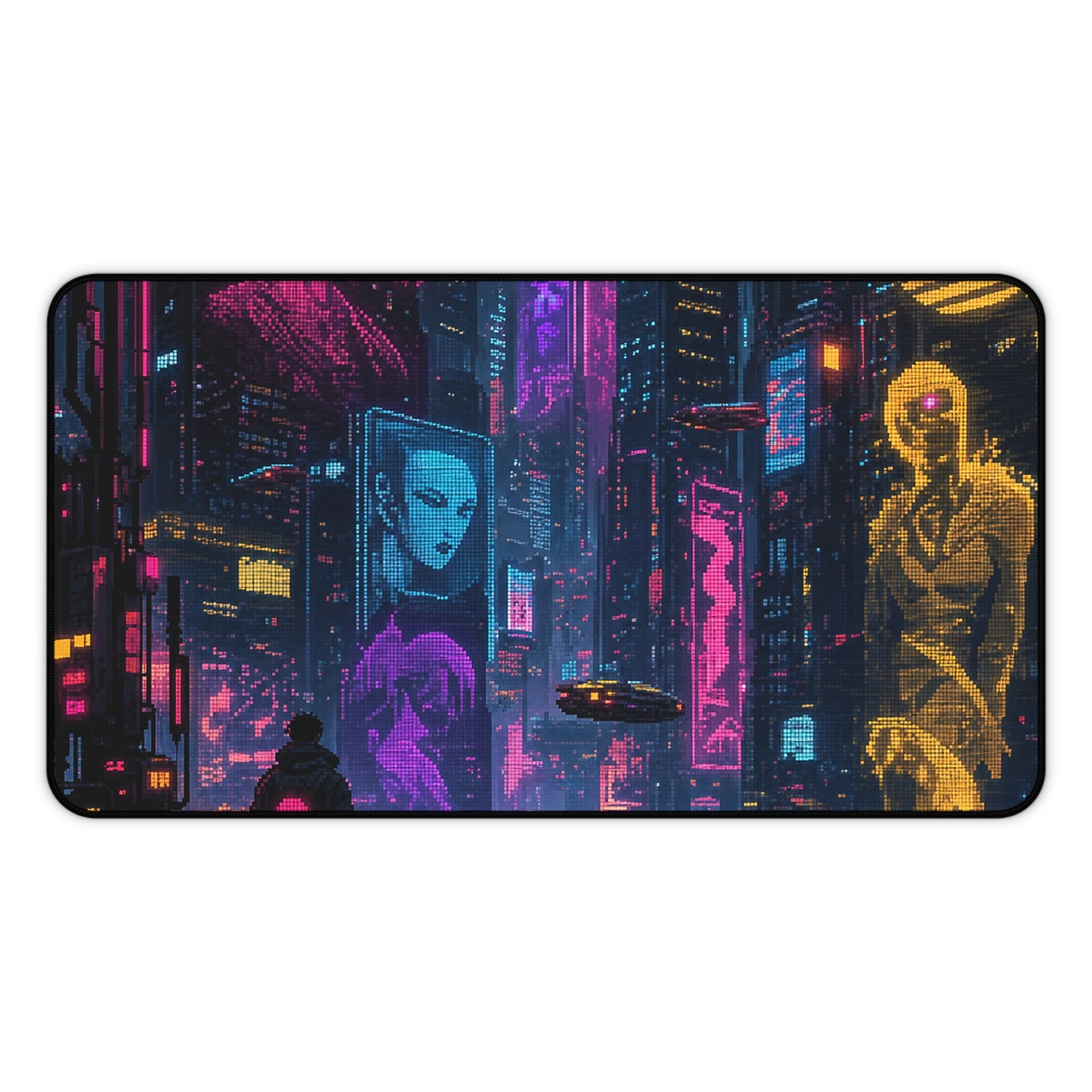 Cyberpunk City With Holographic Ads - Gaming Culture Gaming Desk Mat