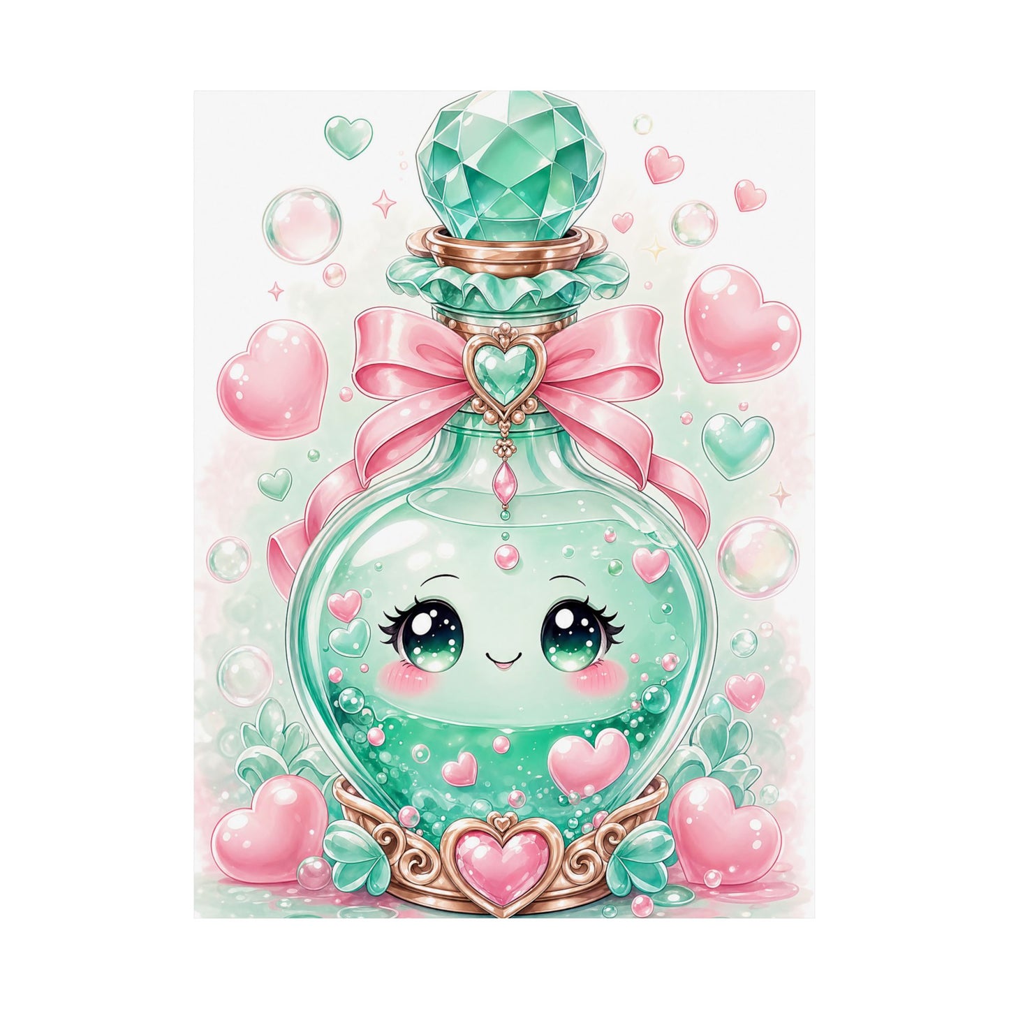Cute Potion Bottle With Face - Kawaii Gaming Art Print (Matte Poster)