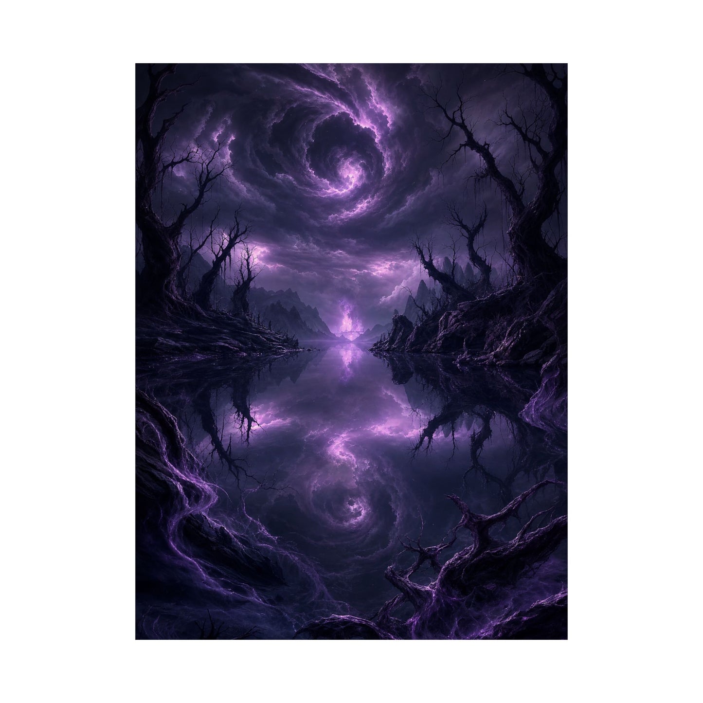 Cursed Mirror Lake - Dark Fantasy Art Print (Matte Poster)