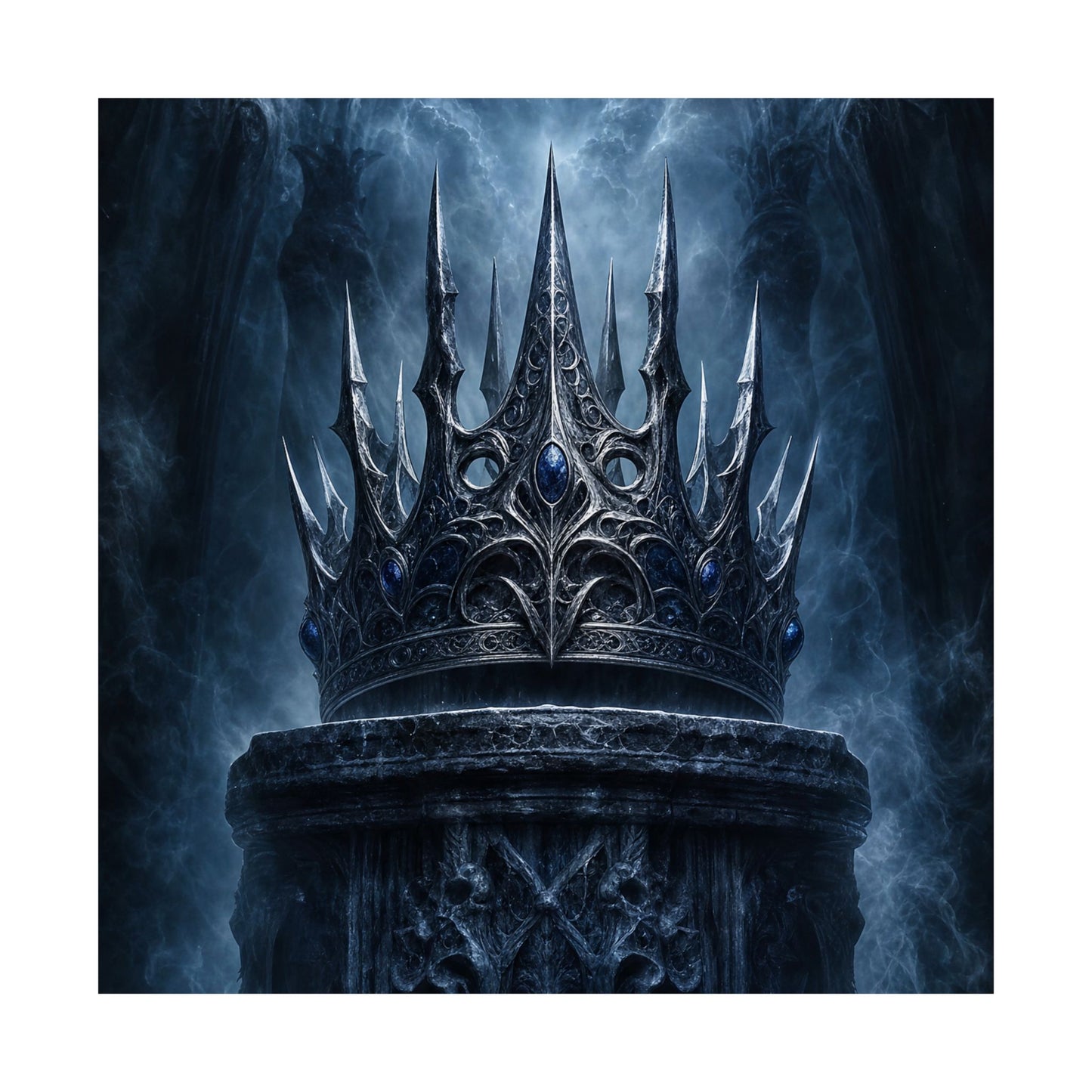 Cursed Crown On Pedestal - Dark Fantasy Art Print (Matte Poster)