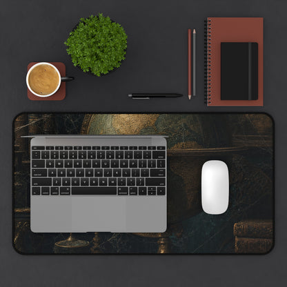 Old Globe In Dark Study - Dark Academia Gaming Desk Mat