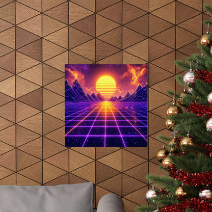 Synthwave Grid Landscape - Gaming Culture Art Print (Matte Poster)