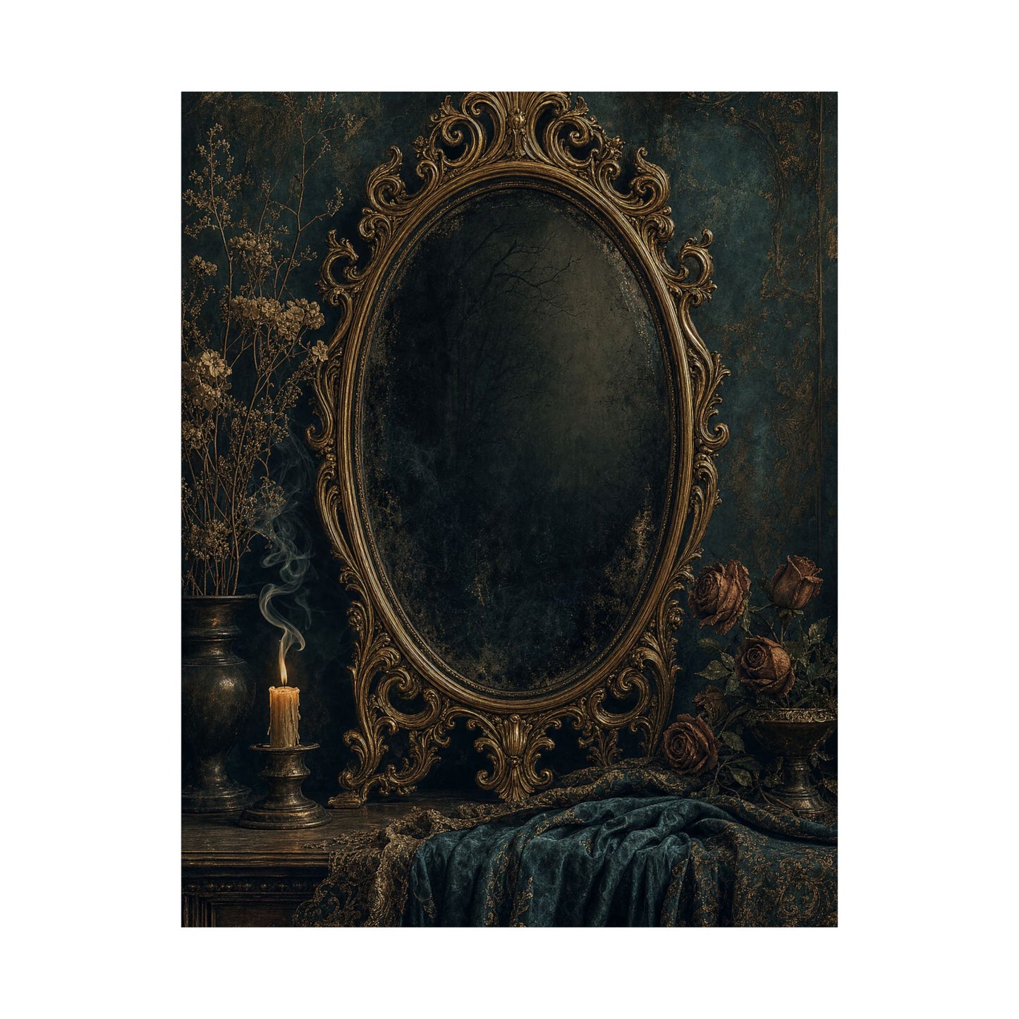 Dark Mirror In Ornate Frame - Dark Academia Art Print (Matte Poster)