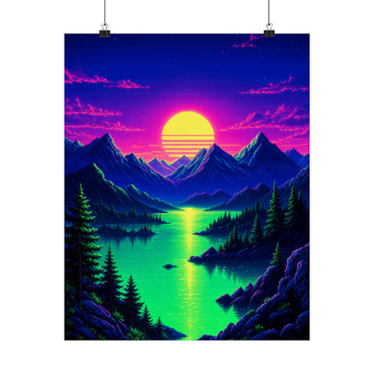 Synthwave Sunset With Mountains - Gaming Culture Art Print (Matte Poster)
