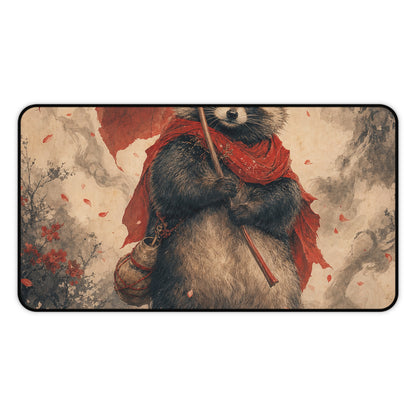 Tanuki With Giant Leaf - Japanese Mythology Gaming Desk Mat