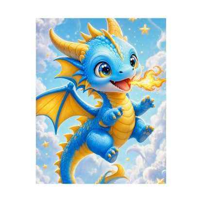Chibi Dragon Breathing Tiny Fire - Kawaii Gaming Art Print (Matte Poster)