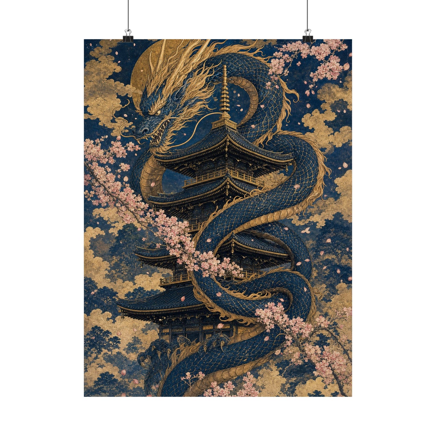 Dragon Coiled Around Pagoda - Japanese Mythology Art Print (Matte Poster)