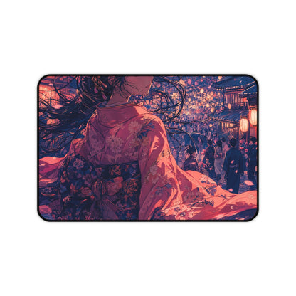 Street Festival With Paper Lanterns - Anime Manga Gaming Desk Mat