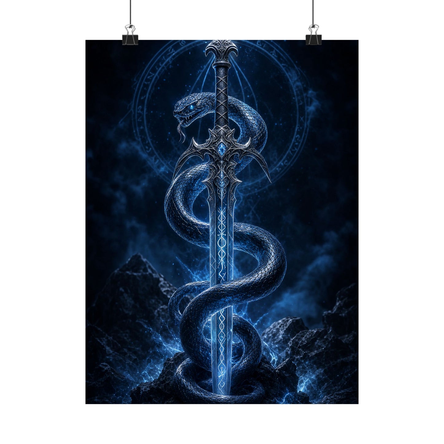 Serpent Coiled Around Sword - Dark Fantasy Art Print (Matte Poster)