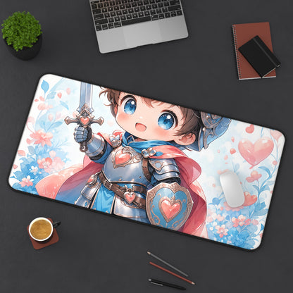 Cute Chibi Knight With Tiny Sword - Kawaii Gaming Gaming Desk Mat
