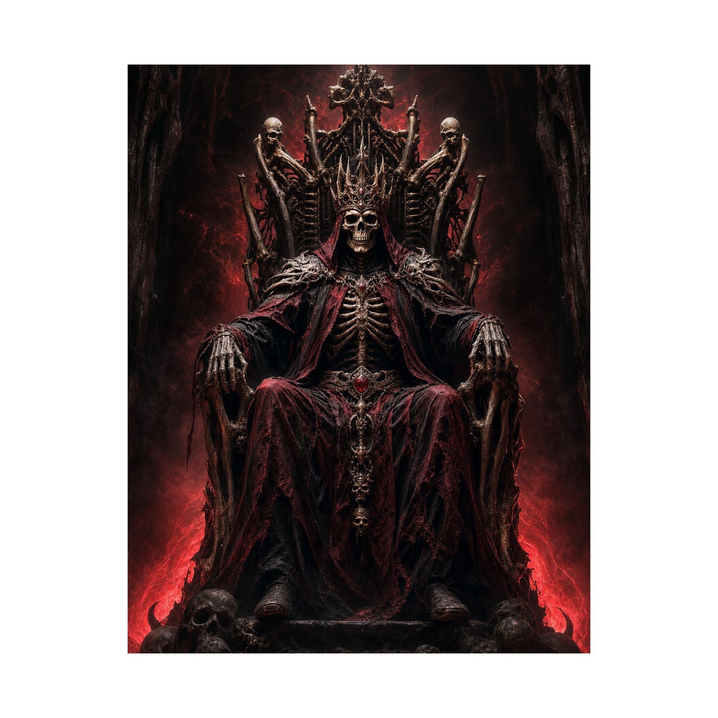 Skeletal King On Throne Of Bones - Dark Fantasy Art Print (Matte Poster)