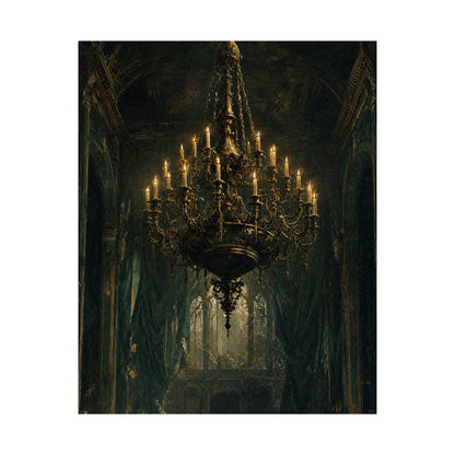 Chandelier In Ruined Hall - Dark Academia Art Print (Matte Poster)
