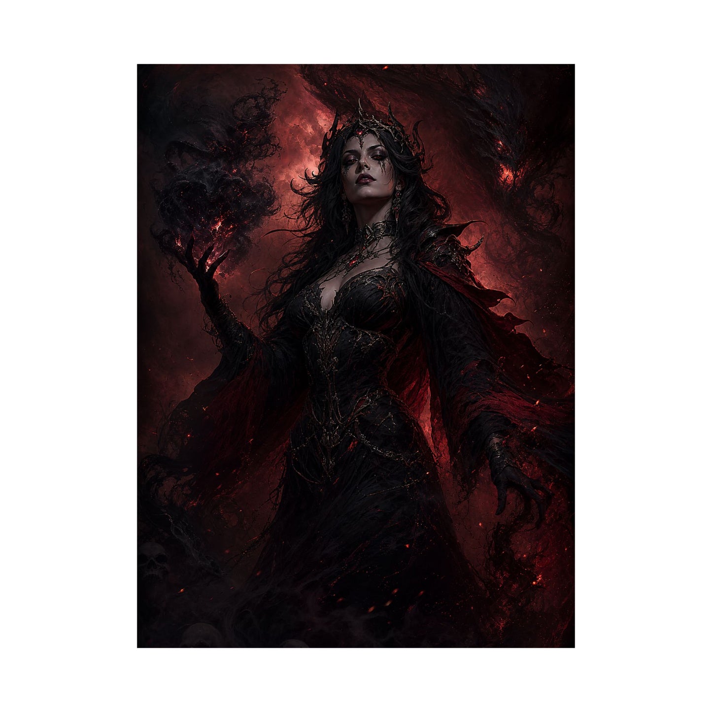 Dark Sorceress With Shadow Magic - Dark Fantasy Art Print (Matte Poster)