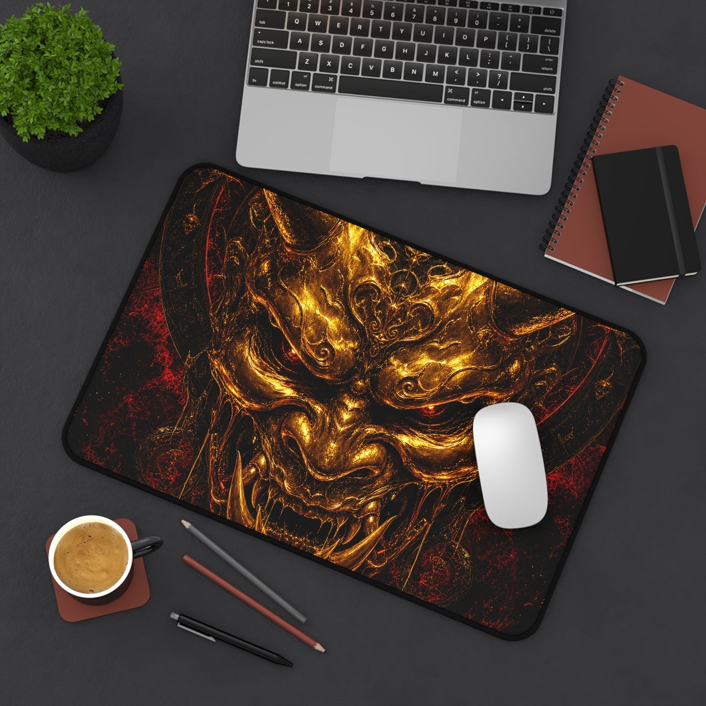Oni Mask Made Of Molten Gold - Sudoni Brand Gaming Desk Mat