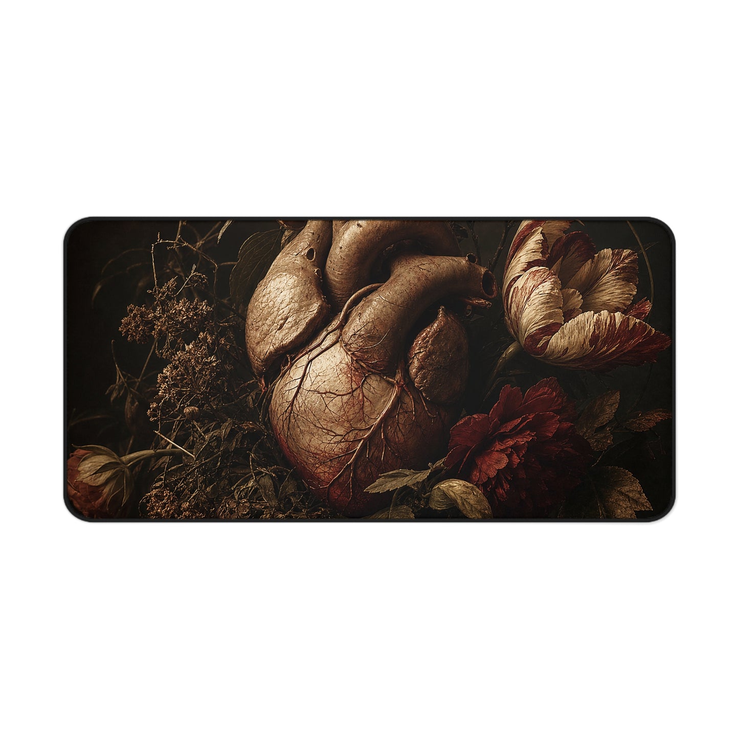Anatomical Heart With Flowers - Dark Academia Gaming Desk Mat