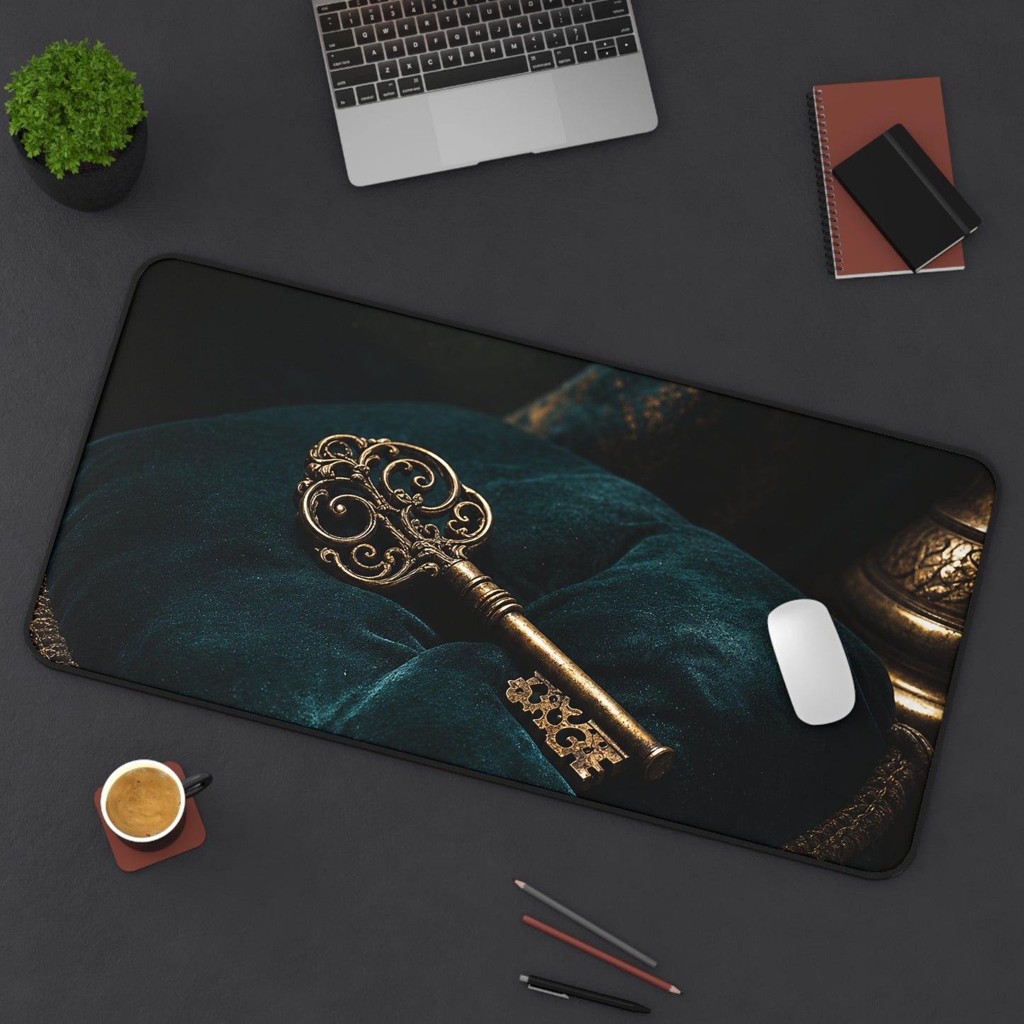 Antique Key On Velvet Cushion - Dark Academia Gaming Desk Mat