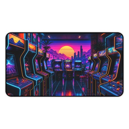 Neon Arcade With Multiple Cabinets - Gaming Culture Gaming Desk Mat
