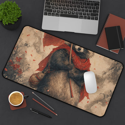 Tanuki With Giant Leaf - Japanese Mythology Gaming Desk Mat