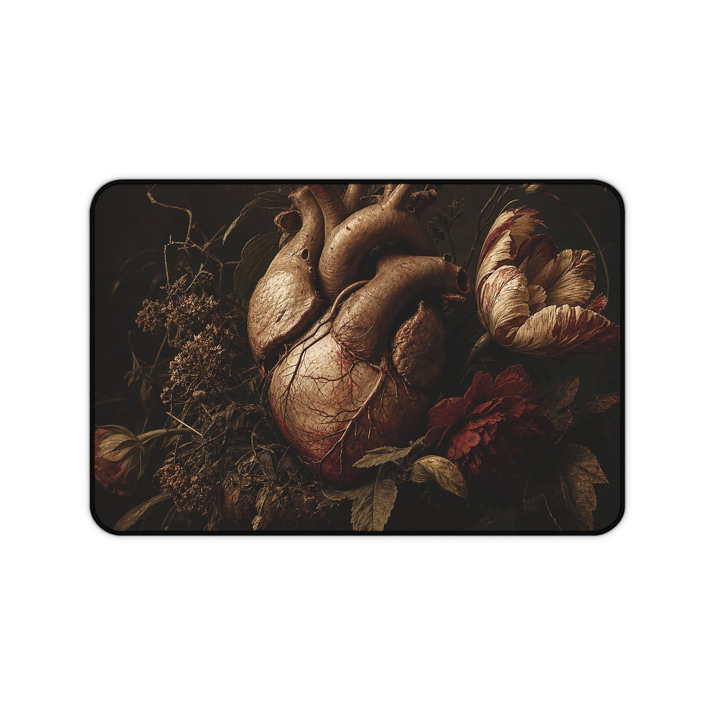 Anatomical Heart With Flowers - Dark Academia Gaming Desk Mat
