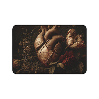 Anatomical Heart With Flowers - Dark Academia Gaming Desk Mat