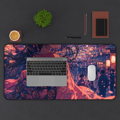 Street Festival With Paper Lanterns - Anime Manga Gaming Desk Mat