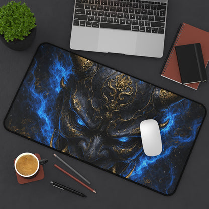Oni Mask Engulfed In Blue Flames - Sudoni Brand Gaming Desk Mat