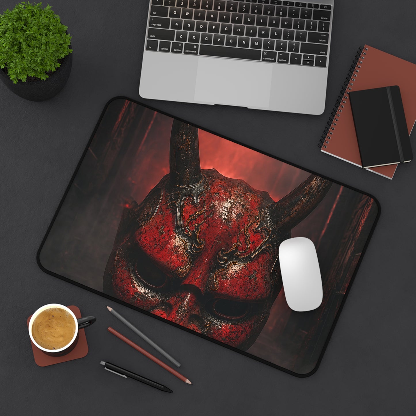 Oni Mask In Dark Corridor - Sudoni Brand Gaming Desk Mat