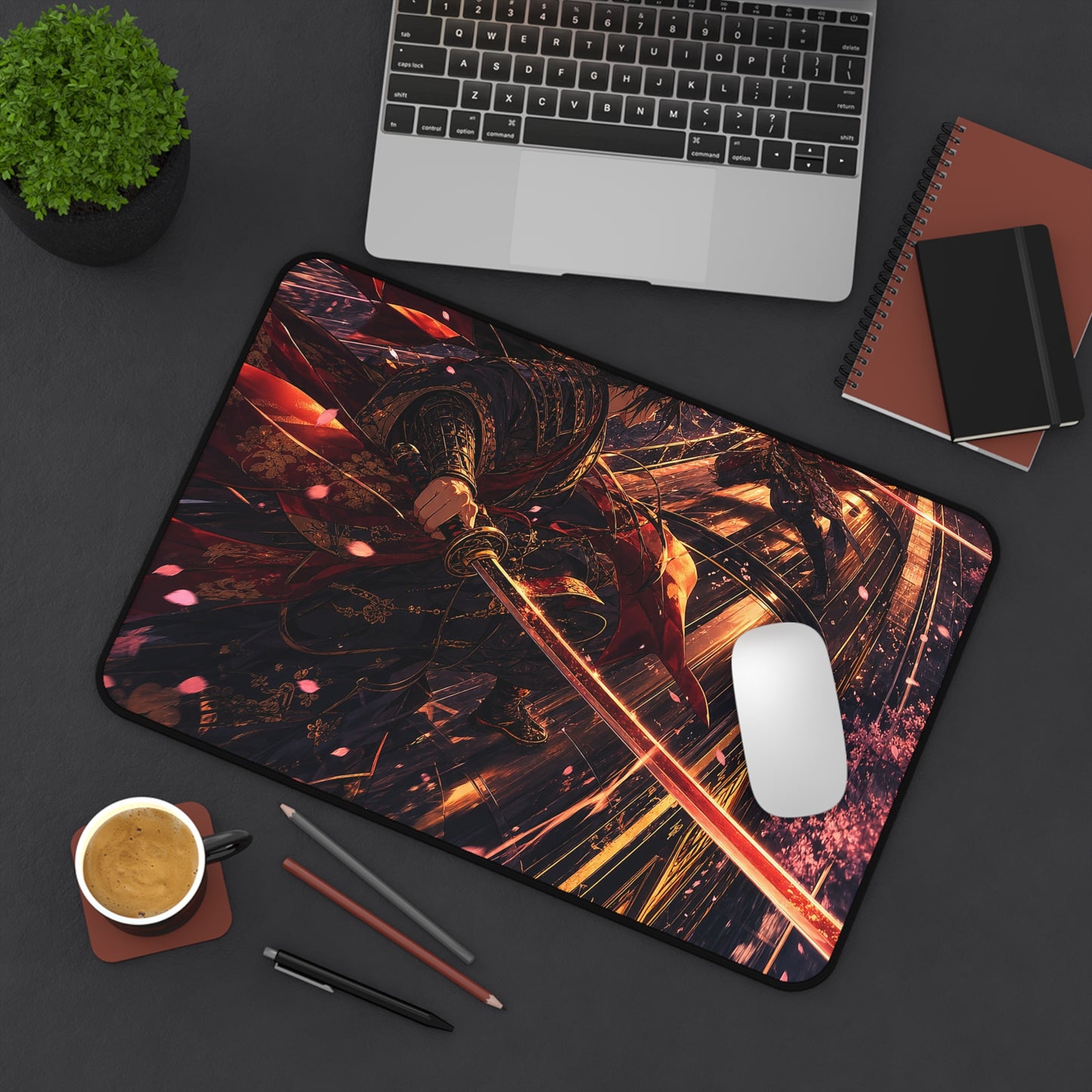 Battle On Train At Sunset - Anime Manga Gaming Desk Mat