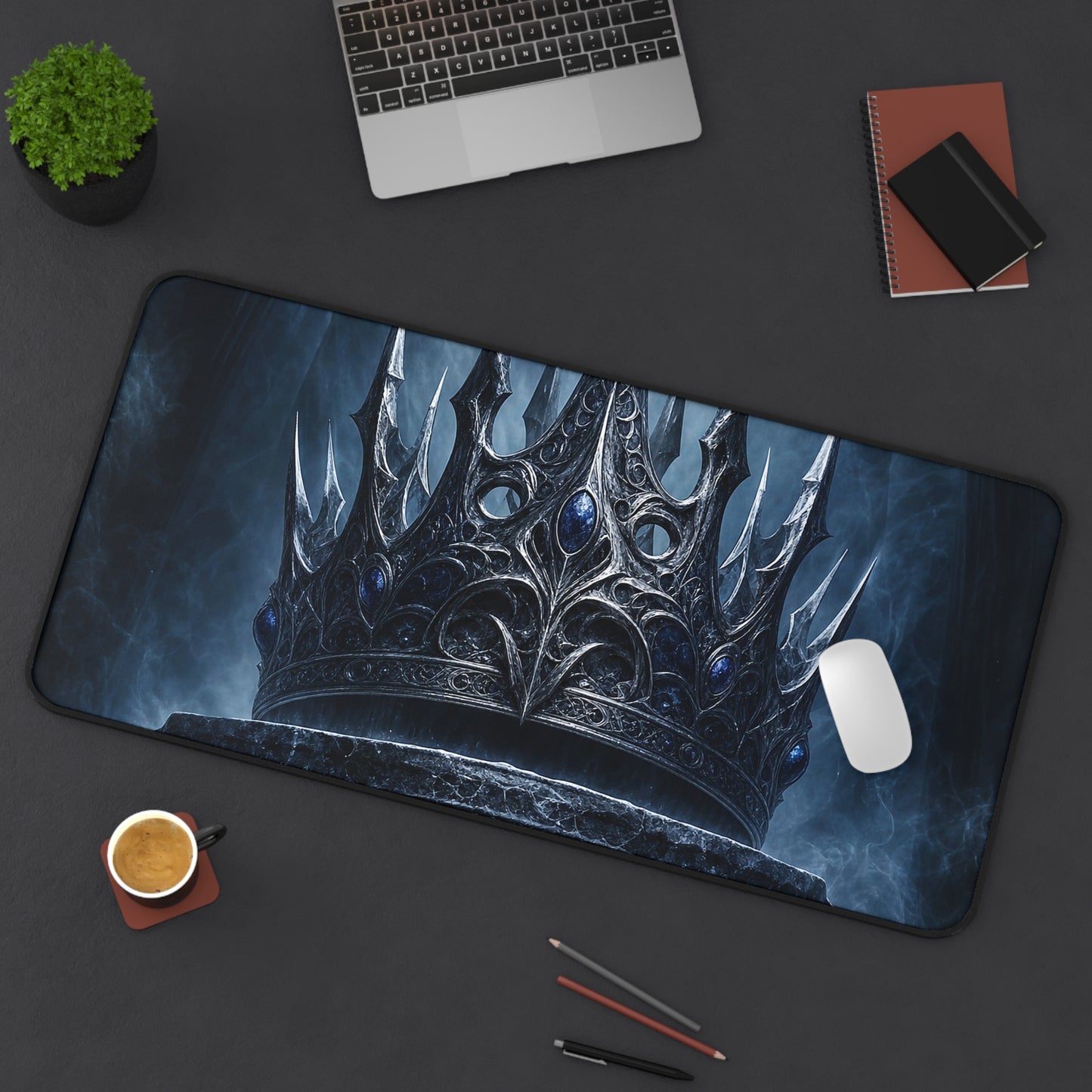 Cursed Crown On Pedestal - Dark Fantasy Gaming Desk Mat
