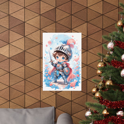 Cute Chibi Knight With Tiny Sword - Kawaii Gaming Art Print (Matte Poster)